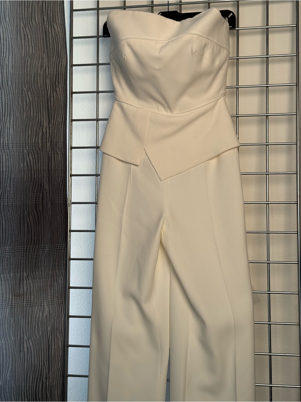 ROLAND MOURET Strapless Cream Jumpsuit with Peplum Waist